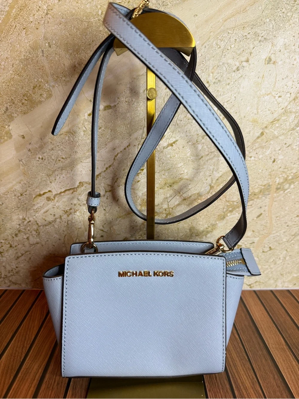 Michael Kors Selma Mini Saffiano Leather Blue Crossbody Bag 32H3GLMC1L